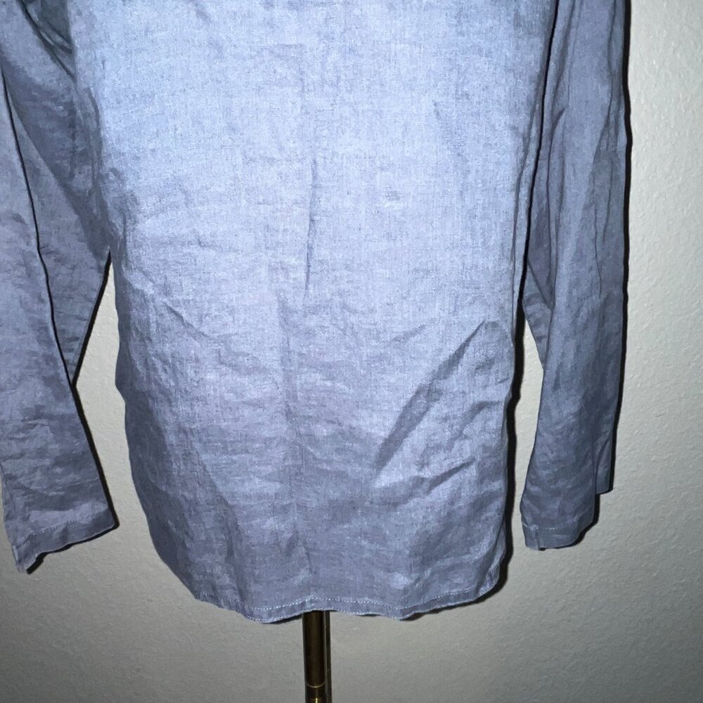 SUNDANCE BLUE 100% LINEN LONG SLEEVE RELAXED POP-OVER TUNIC SHIRT BLOUSE  EUC -S - Picture 9 of 13